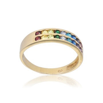 Złoty pierścionek kolorowe cyrkonie 585 r18 2,52gB