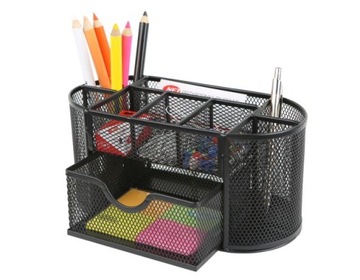 Przybornik na biurko organizer metalowy z siatki Net 5A Jumbo czarny + 3
