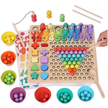 DREWNIANA UKŁADANKA KULKI KORALIKI PUZZLE MOZAIKA