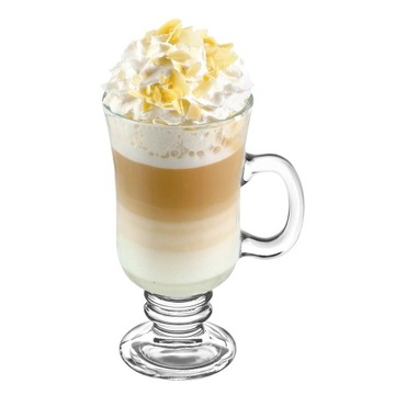 SZKLANKI DO KAWY na nóżce 6 sztuk KUBKI Z UCHEM ze złotymi łyżeczkami 240ml