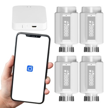 Zestaw 4 x głowica termostatyczna + bramka ZigBee TUYA Wi-Fi