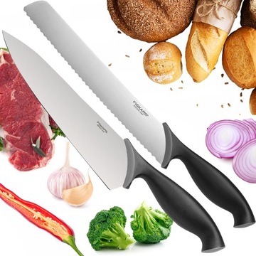 FISKARS ZESTAW NOŻY NÓŻ KUCHENNY CHLEBA SZEFA KUCHNI SIEKANIA KROJENIA 2el