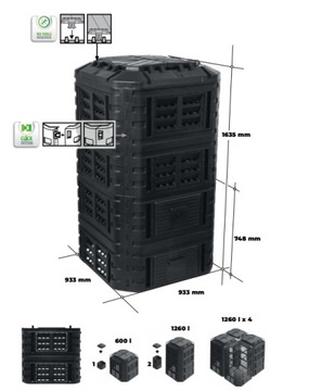 КРУГЛОГОДНЫЙ МОДУЛЬНЫЙ КОМПОСТЕР 1120л Qbrick Черный ВЕНТИЛЯЦИЯ ОРОШЕНИЕ