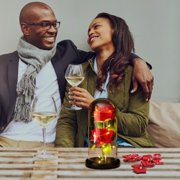 WIECZNA RÓŻA W SZKLE ŚWIECĄCA LED PREZENT DLA NIEJ NA DZIEŃ KOBIET MAMY