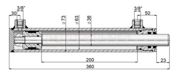 ДВУХСТОРОННИЙ ГИДРАВЛИЧЕСКИЙ ЦИЛИНДР ДЛИНА 360 ХОД 200мм 63/36/200 БЕЗ УШИН