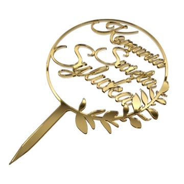 Топпер к первому причастию с именем, золотой, на торт, Святое Причастие, ИМЯ, золотое зеркало