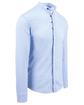 Рубашка мужская приталенного кроя с воротником стойкой, синяя - S