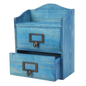 Деревянный органайзер для косметики, синий ретро-дизайн, 3 слоя, большой