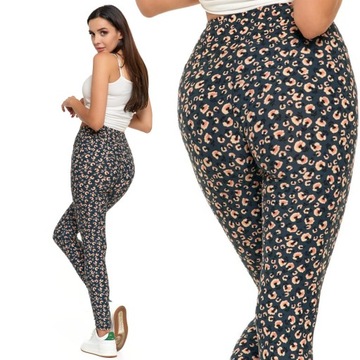 Legginsy Damskie Długie Wysoki Stan Kwiaty Wiosna Kwieciste MORAJ S/M