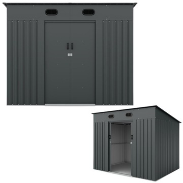 Domek Ogrodowy z Jednospadowym Dachem Metalowy Antracytowy 240x180cm 4,37m²