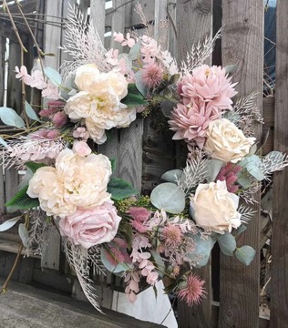 ВЕНОК ДЛЯ ДВЕРИ СТЕНЫ КРЕМ ИСКУССТВЕННОЕ ВЕСЕННЕЕ УКРАШЕНИЕ