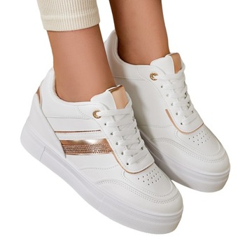 BIAŁO-RÓŻOWE SNEAKERSY NA KOTURNIE DAMSKIE AIS 39