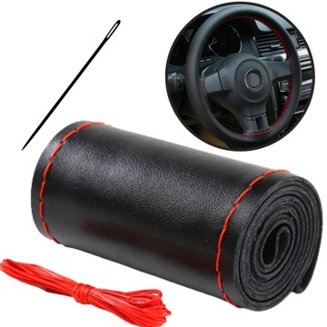 ЧЕХОЛ РУЛЯ ДЛЯ СВОЕГО ЭКОКОЖИ КАЧЕСТВЕННАЯ КРАСНАЯ РЕЗЬБА