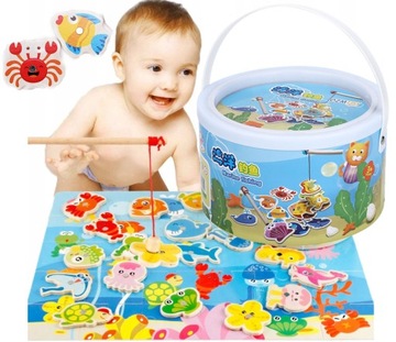 Łowienie Rybek Drewniane Rybki Magnes Wędki Puzzle