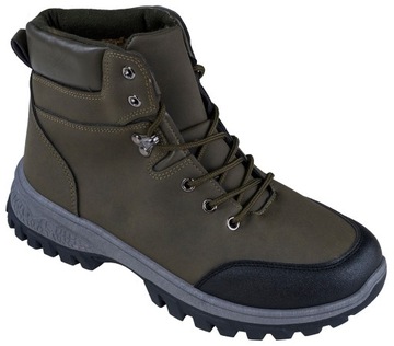 BUTY ZIMOWE MĘSKIE Khaki Ciepłe Szyte Rozmiar 45