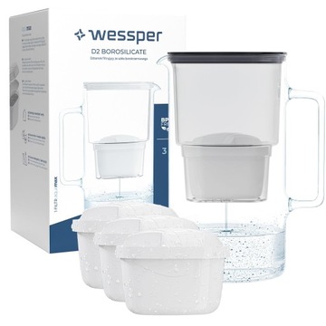 Dzbanek filtrujący szklany Wessper AquaMax 3l + 4x Filtr do wody