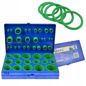 НАБОР УПЛОТНИТЕЛЬНЫХ КОЛЬЦ GEKO - УПЛОТНЕНИЯ КОНДИЦИОНЕРА 419 ШТ. ЗЕЛЕНЫЙ ЧЕМОДАН G02913