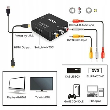 AV/RCA CVBS do adaptera 1080P konwerter wideo HDMI