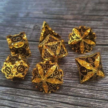 UKRYTY SKARB ZESTAW 7 METALOWYCH KOŚCI KOSTEK RPG