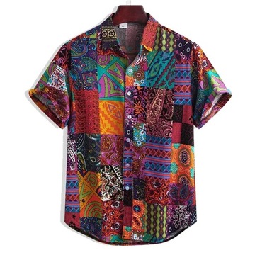Men Ethnic Style Printed Short Sleeve Shirt Geomet