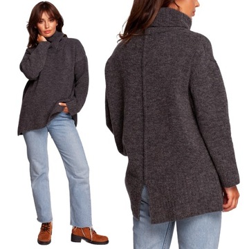 KARDIGAN SWETER KOBIECY SWETEREK CIEPŁY LUŻNY MIĘCIUTKI GRAFIT 40/42 L/XL