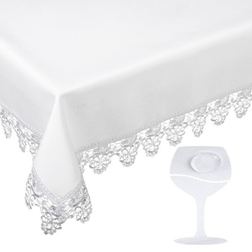 Obrus Plamoodporny Biały Świąteczny ELEGANT Gipiura Koronka Gruby 120x200