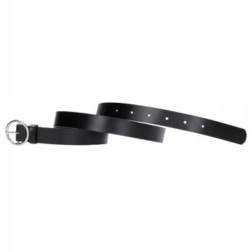 PASEK DAMSKI skórzany SKÓRA NATURALNA okrągła klamra CZARNY Wojas r. 90 cm
