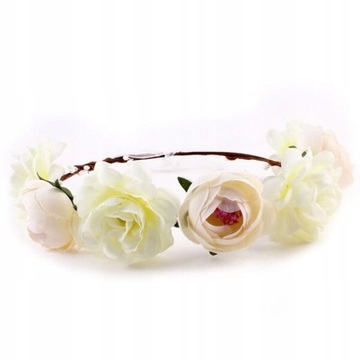 WIANEK opaska do włosów DUŻE KWIATY PIWONIE białe