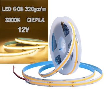 Taśma LED COB 12V 10m rolka Neon Ciepła bezpunktowa profesjonalna