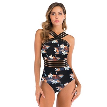 Сплошной КУПАЛЬНИК ЦВЕТЫ, полоски, XXL