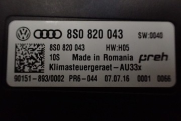 AUDI TT 8S ŘÍZENÍ KLIMATIZACE 8S0820043