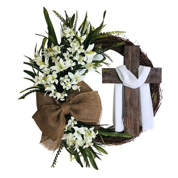 Wianek Wielkanocny z Krzyżykiem 40cm Biały