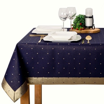 Obrus Plamoodporny Mankiet 5 cm Granatowy Złote Kropki 140x290 cm