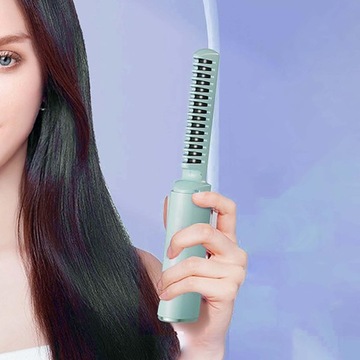 Akumulatorowa prostownica do włosów Szczotka Elektryczny gorący grzebień Wielofunkcyjny zielony