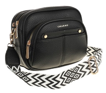 CHARRO Elegancka Torebka czarna Damska kuferek listonoszka CH966914 Black