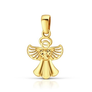 Złota zawieszka aniołek z diamentowanym sercem złoty wisiorek 585 anioł