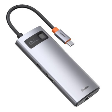 Hub 6w1 USB-C - 3x USB 3.0 + HDMI 4K USB-C PD 100W RJ45 Gigabit Ethernet