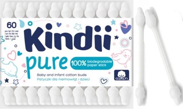 KINDII PATYCZKI HIGIENICZNE CLEANIC Z OGRANICZNIKIEM DLA NIEMOWLĄT 60szt