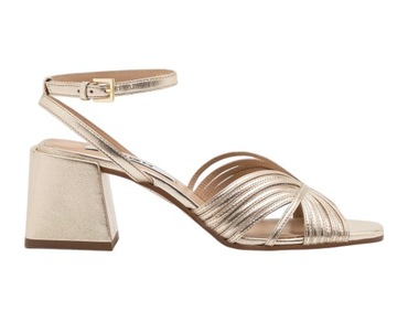 Buty damskie sandały r 39 złote skórzane ZIGN na klocku eleganckie modne
