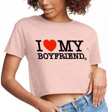 Damska Krótka Koszulka Różowa I LOVE MY BOYFRIEND Top Cropped Rozmiar M