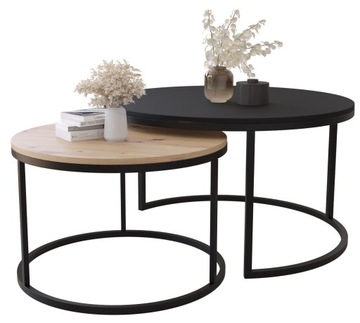 STOLIK KAWOWY 2w1 OKRĄGŁY MJU 80/60CM - CZERŃ MAT/DĄB ARTISAN