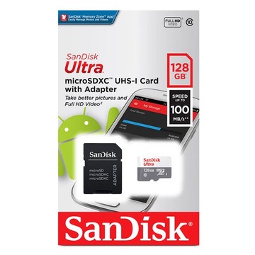 SANDISK 128 GB micro SD XC CL 10 ULTRA 100MBs UHS1