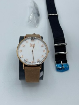 Zegarek męski damski cienki Ice Watch duży dodatkowy pasek brązowy skóra