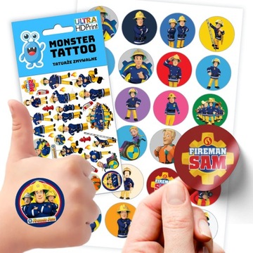 ZESTAW NAKLEJKI + TATUAŻE DLA DZIECI DZIECIĘCE STRAŻAK SAM FIREMAN JAKOŚĆ