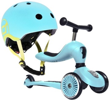 SCOOTANDRIDE BlueBerry ZESTAW HULAJNOGA Jeździk 2w1 + KASK LED XXS do S 1+