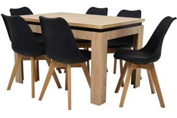 6 osobowy stół ROZKLADANY 80x120 SONOMA i 6 drewnianych krzeseł z PODUSZKĄ