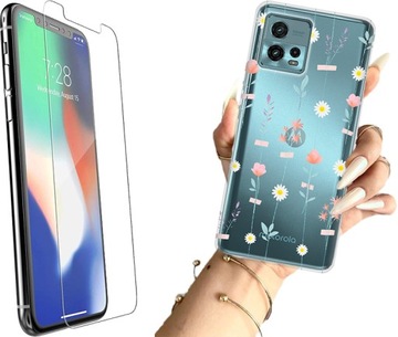 ETUI NA MOTOROLA MOTO G72 TELEFON WZORY KWIATY + SZKŁO