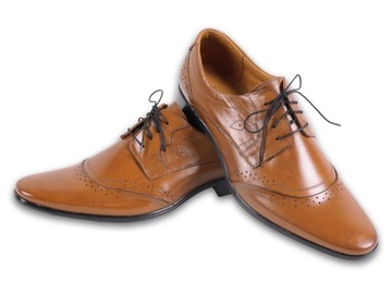 SKÓRZANE BUTY DO GARNITURU - BRĄZ - 1342 nr 48