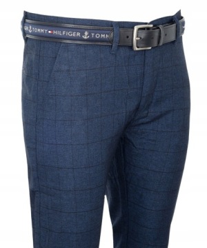 SPODNIE MATERIAŁOWE NIEBIESKIE W KRATĘ W37