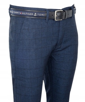 SPODNIE MATERIAŁOWE NIEBIESKIE W KRATĘ W40